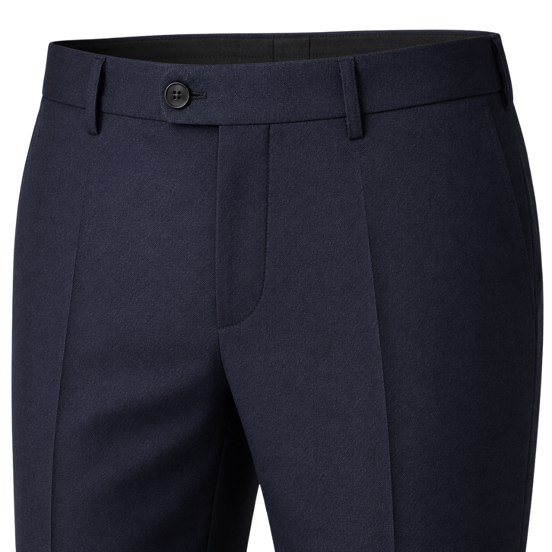 Navy Tailored Wool-Blend Dress Trousers | Voonken Dowz