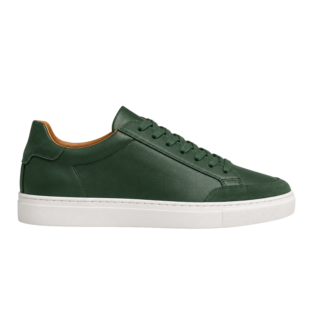 Forest Green Leather Low-Top Trainers | Voonken Dowz