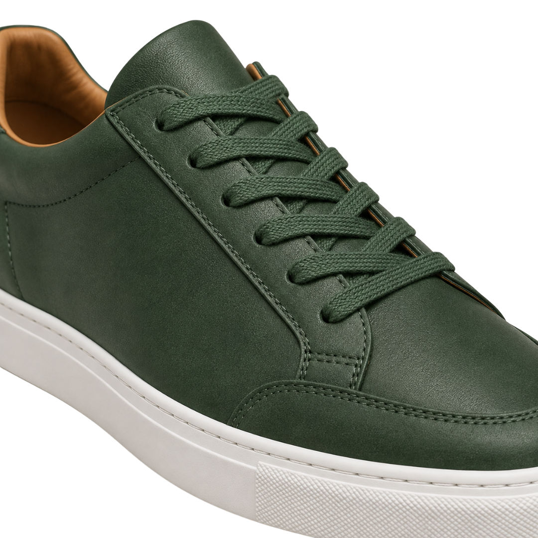 Forest Green Leather Low-Top Trainers | Voonken Dowz