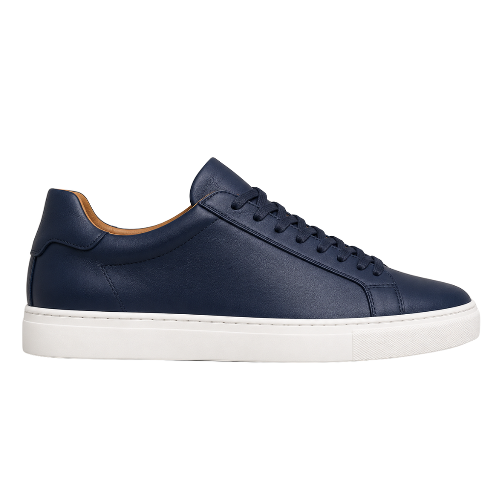 Navy Blue Leather Low-Top Trainers | Voonken Dowz