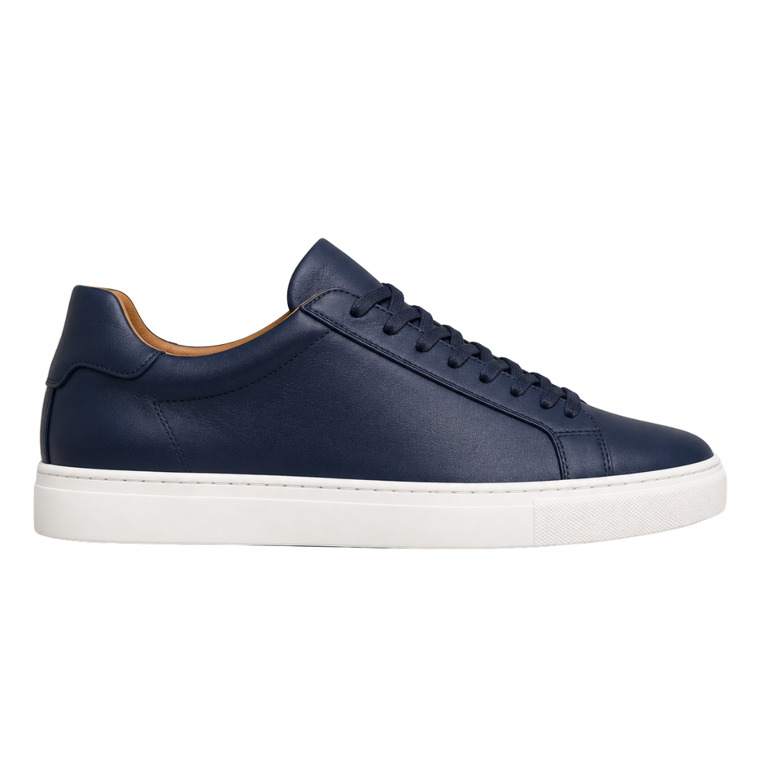 Navy Blue Leather Low-Top Trainers | Voonken Dowz