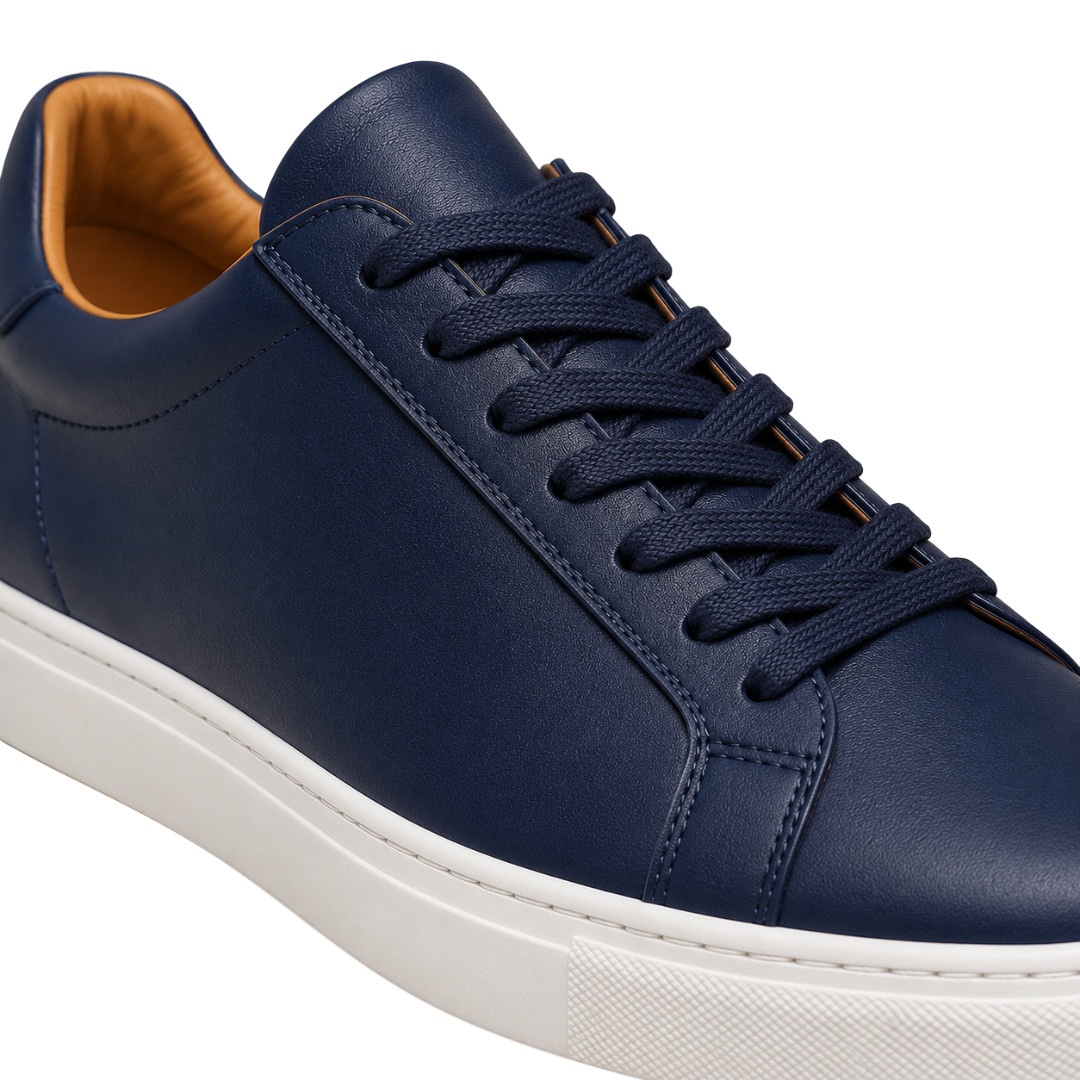Navy Blue Leather Low-Top Trainers | Voonken Dowz