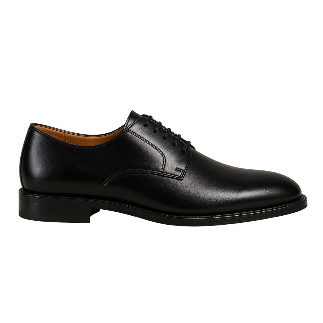 Polished Black Leather Derby Shoes | Voonken Dowz