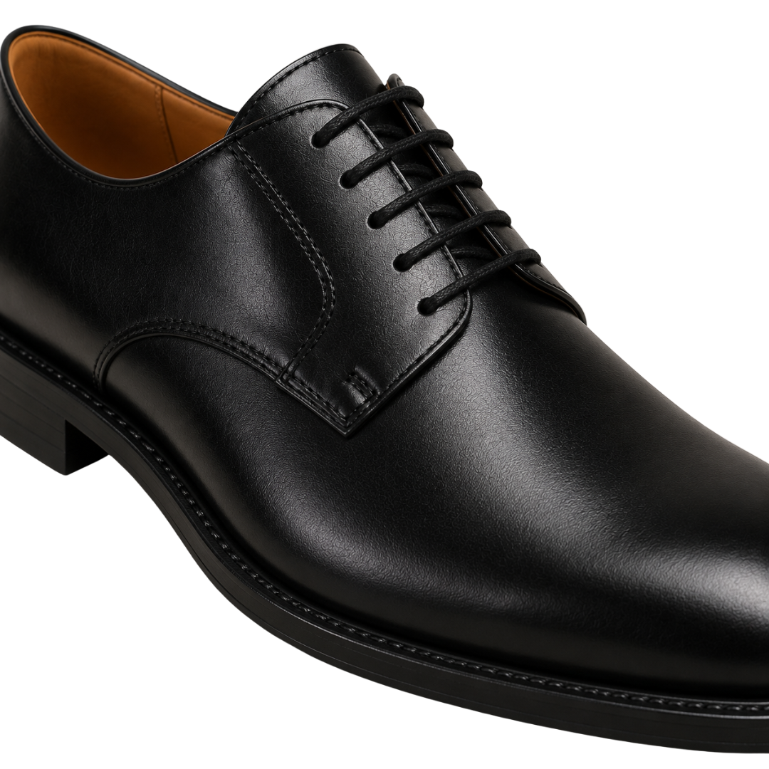 Polished Black Leather Derby Shoes | Voonken Dowz