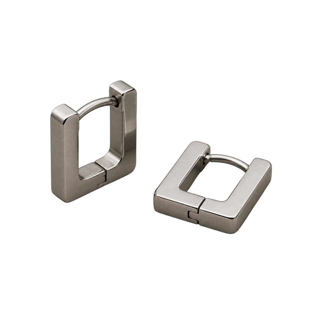 Brushed Stainless Steel Square Hoop Earrings | Voonken Dowz