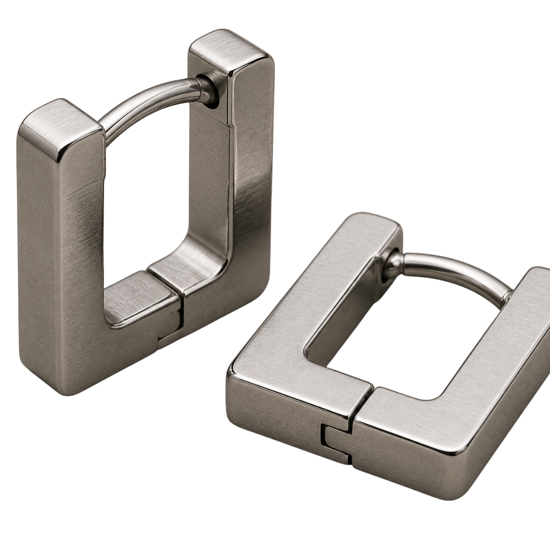 Brushed Stainless Steel Square Hoop Earrings | Voonken Dowz