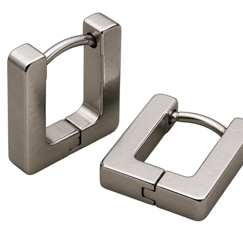Brushed Stainless Steel Square Hoop Earrings | Voonken Dowz